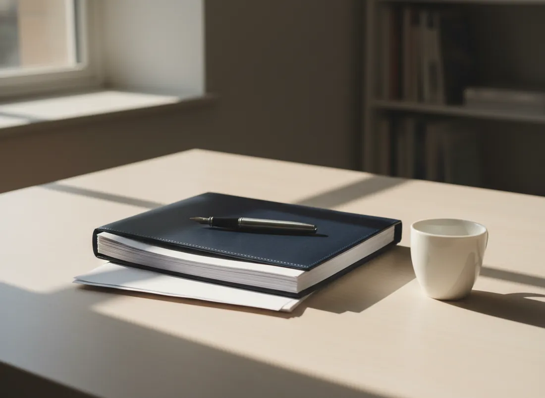 Ordered documents and a closed folder on a desk