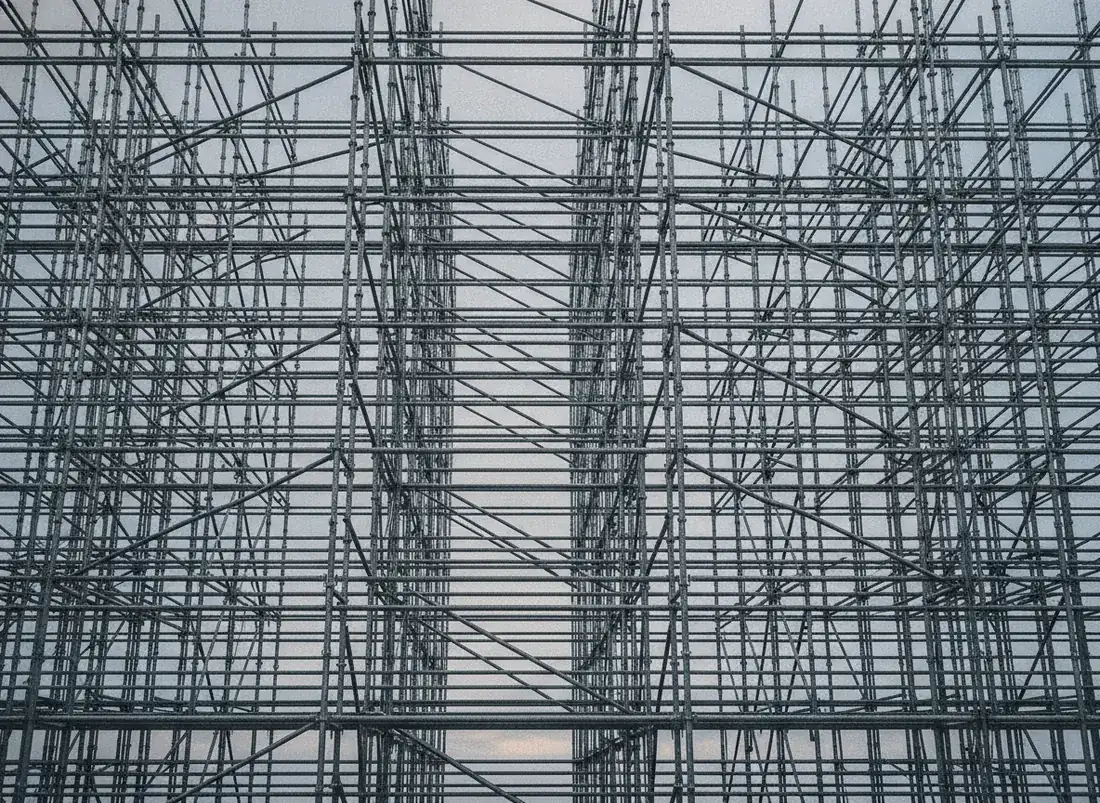 A steel scaffolding structure